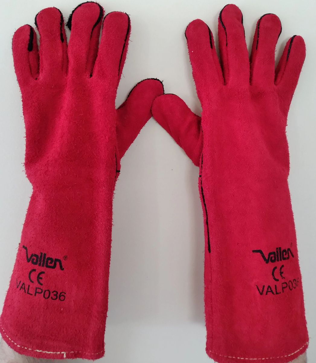 VALLEN RED LEATHER WELDING GLOVES HEAT PROOF LONG SLEEVE SMALL SIZE